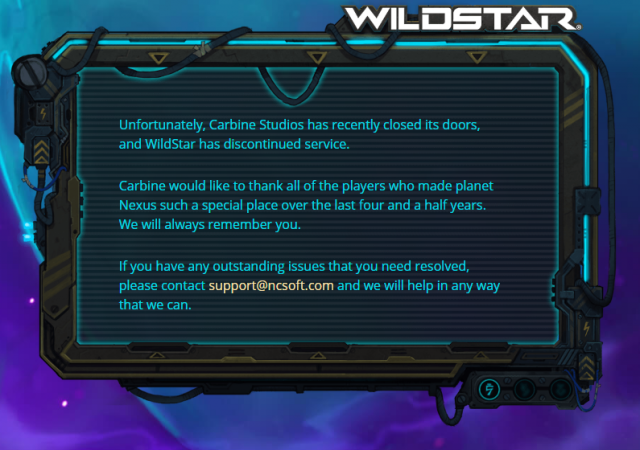 WildStar Now Shut Down